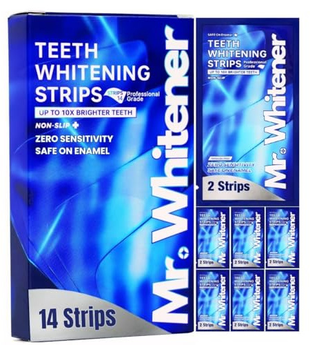 Mr.Whitener Teeth Whitening Strips, Premium Tooth Whitening Kits: 14 Strips 7 Packs, Dentist-Approved, Peroxide-Free, Enamel-Safe, Non-Sensitive Teeth Whitener Strips