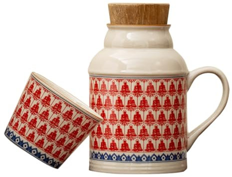 PartyKindom Vintage Céramique Avec Pichet Et Mug Capacité Importante Bouilloire Résistante Chaleur Pour Maison Et Bureau Style Rétro Pour Service De Thé