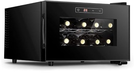 Vinoteca Electrónico, Frigorifico de Vino Tinto y Blanco, Nevera Vino de Bar Pequeño de 8 Botellas, Control Digital, Puerta de Vidrio, Mini Refrigerador de Mostrador,Horizontal
