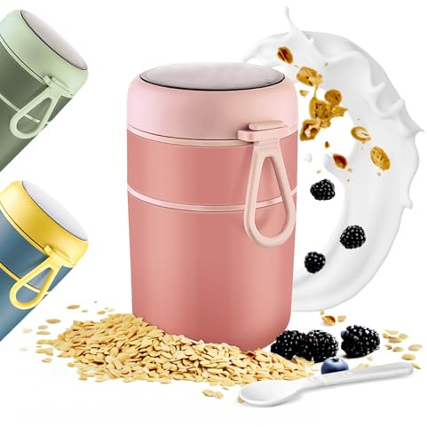 etoper Müslibecher to Go 600ml+210ml, Edelstahl Lunchbox, Auslaufsicher joghurtbecher to go mit löffel und Deckel für Müsli To Go Becher, Joghurt To Go Becher, Müslicup (Rosa)
