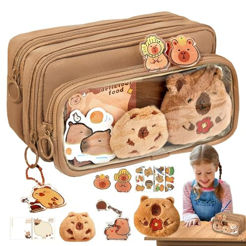 Capybara Federmäppchen, Capybara-Druck, witzig, niedlich, mit 10 Fächern, offenes breites Stiftetui, Capybara mit niedlichen Pins für Schreibwaren, Bürobedarf, Familien-Upgrade, Refer to description,