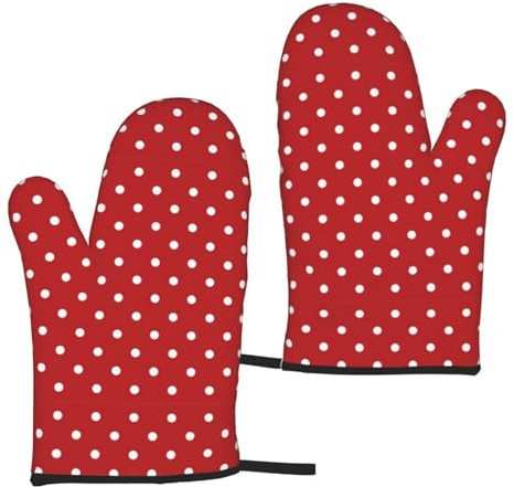 Mikrowellen-Handschuhe, dicke Baumwollfutter, schützt die Hände, Kochhandschuhe mit großen weißen Punkten
