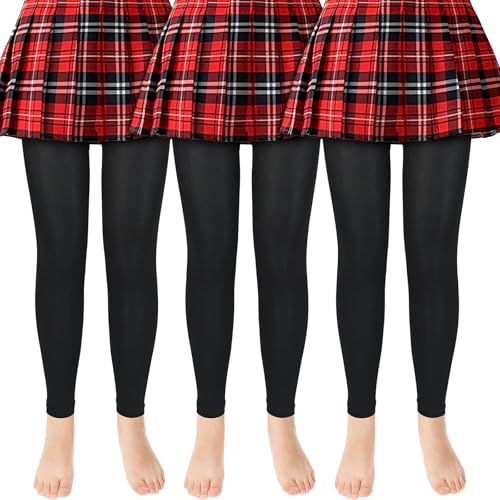 ouhos 3 medias de ballet para niña, sin pies, opacas, color blanco y negro, extremadamente resistentes, para niños, tallas 100-170 (FR/ES, Edad, 5 años, 7 años, Regular, Negro)