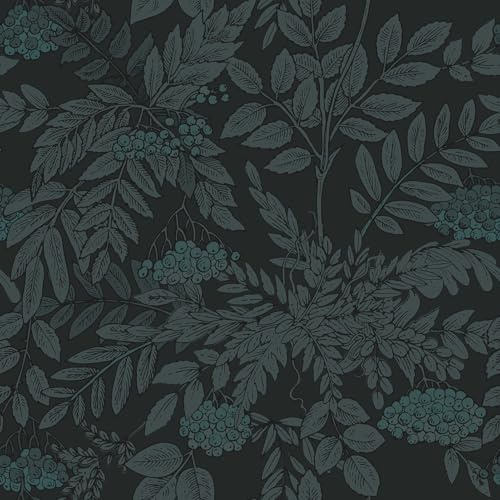Yullpaper Dunkle Tapete Blumen Selbstklebend Klebefolie Möbel Wand Tapeten Wohnzimmer Blumentapete Vintage Schwarz/Dunkelgrün Möbelfolie Selbstklebend Fototapete Schlafzimmer 44.5 x 260cm