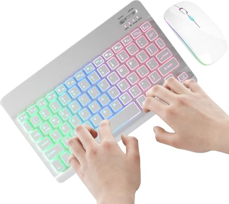 Tastiera e mouse senza fili retroilluminati - Set di tastiera e mouse | senza fili | Tastiera 2 modalità di illuminazione e mouse 7 colori | Tastiere per laptop, PC e tablet