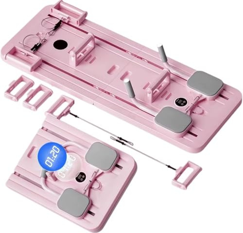 Máquina reformadora plegable para tabla de pilates con resistencia de rodillo abdominal, 6 en 1, para entrenamiento en casa, entrenador de cuerpo completo (rosa)