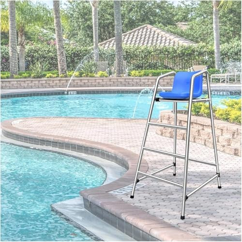 AVLLSO Escalera para Piscina Acero Silla Alta de Piscina para socorrista, 4ft 5ft 6ft Silla de Observación Salvavidas de Acero Inoxidable para Lago/Deck/Patio/Parque Acuático(150cm/59in/4.9ft Tall)