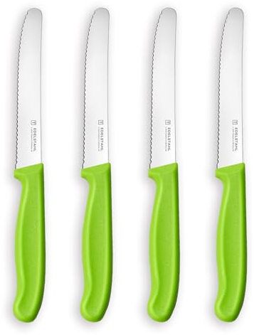 targzier Frühstücksmesser 4 Stück,Hochwertiges Brötchenmesser Set,Scharfe Messer mit Wellenschliff,Edelstahl Obstmesser,Schneidemesser,Kunststoffgriff Tomatenmesser,Grün Messerset