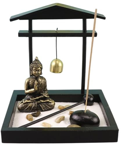 Zen Garden for Desk, Japanese Sitting Buddha Mini Zen Garden Kit with Incense Holder Sand Decorative Stone Accessories, Meditation Sand Tray Kit for Office Home Birthday Gift