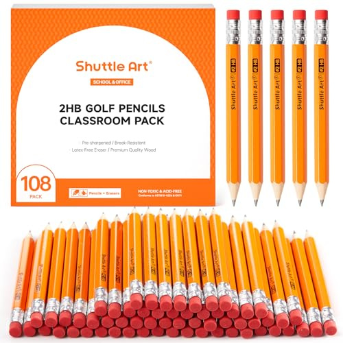Shuttle Art 108 Pack Golf Pencils With Erasers, #2 HB Pencils Bulk, 3.5” Mini Pencil, Pre-Sharpened Small Pencil for Kids Teachers Classroom Games, Back to School Supplies