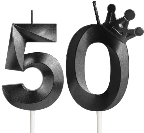 Geburtstagskerzen Zahlen 50, Geburtstagsdeko 50 Jahr Männer Frauen, Corona Kerzen Geburtstag, Schwarz Personalisierte Geburtstags Party Tortendeko