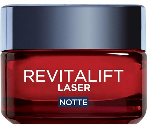 L'Oréal Paris Crema Viso Notte Revitalift Laser, Per Tutti i Tipi di Pelle, Azione Antirughe e Anti-Età, Pelle più Soda e Tonica, Con Acido Ialuronico, Vitamina C e Pro-Retinolo, 50 ml