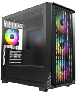Montech X5M – Boîtier PC de jeu Micro ATX, flux d'air élevé, ventilateurs ARGB 4 x 120 mm pré-installés, panneau latéral en verre, accents imprimés en fibre de carbone, noir