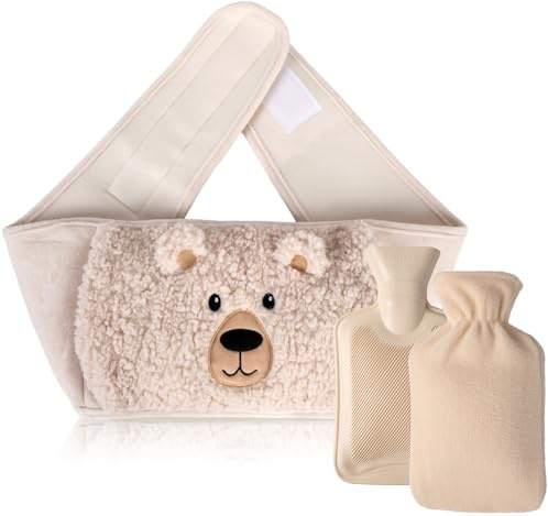AGAKY Wärmflaschengürtel 1L,128cm Extra Langer 3 in 1 Beige | Wärmflasche Gürtel mit Abnehmbarem Bezug | Auslaufsicher mit Naturkautschuk | Für Nacken, Rücken, Taille