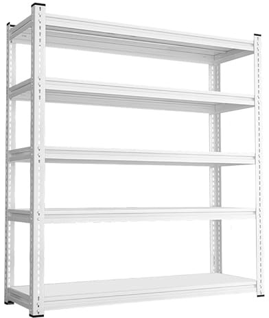 Future Warrior Lagerregal Metall Außen-Kürbisloch, 900kg Gesamtlast - 80x35x180cm, 5 Böden (180kg/Boden) - Weiß, für Garage