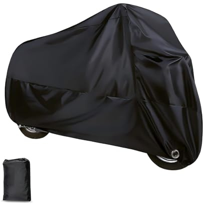 XIZAKEE1 PC Motorcycle Cover, 190T Polyester Motorbike Cover, Waterproof Motorcycle Protector with 2 Lock Holes, Universal for Most 86.61 Motorbikes Vehicle (Black)