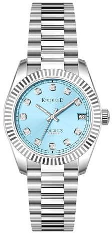 KNISKRED Klassische Armbanduhren für Damen mit Kristall Akzent und Solid Edelstahl Band Damen Kleidung Uhr Wasserdicht