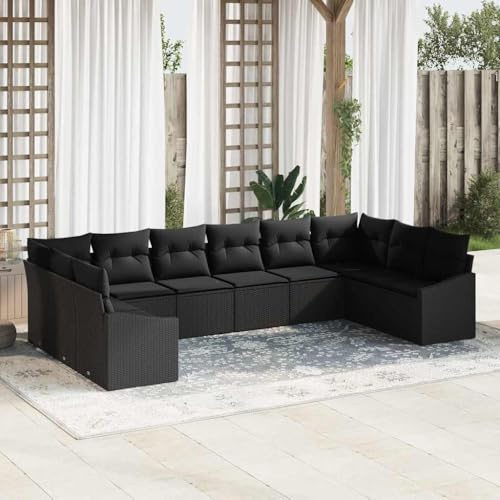 QZZCED Gartenmöbel-Set für 10 Personen, modernes Outdoor-Set mit Sitzgelegenheiten aus Polyrattan und Stahlgestell, Bänke mit Aufbewahrung, ideal für Terrasse