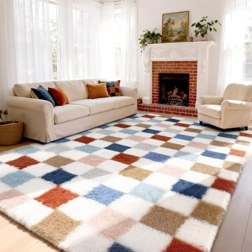 ZRSDIXKI Flauschiger Teppich 160 x 230 cm Waschbar für Wohnzimmer(Farbe) | Anti-Rutsch Moderne Extra großer Teppich fürs Kinderzimmer, Schlafzimmer