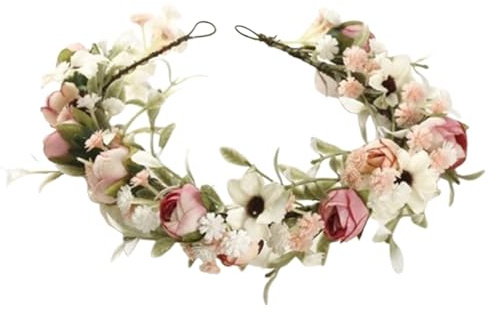 Blomkrans, huvudbonad för flickor med konstgjord blomstergirlang, justerbara tillbehör, elegant bröllopsring, tiara med naturlig design | för bröllop, fest, fotografering, in