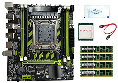 NONDK Placa Base X79G LGA2011+E5 2670 V2 CPU+4X4G DDR3 RAM+Grasa TéRmica+Soporte de Cable M.2 NVME PCIE X16 USB2.0 SATA3.0