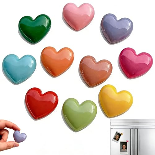 Magneti a forma di cuore Macaron per lavagna bianca, armadietto, cucina e ufficio – Set di 10 adesivi magnetici decorativi colorati, design 3D e superficie resistente, magneti potenti e dure
