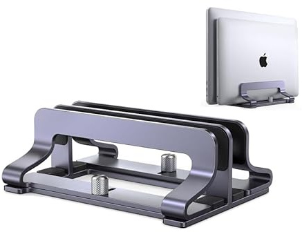 Dual Vertical Laptop Stand - Heavy Duty Adjustable Aluminum Stand for 2 Laptops, Space Saving Computer Stand Holder with Full Silicone Protection Fits MacBook Pro/Air, Surface, Dell, HP up to 17 Inch