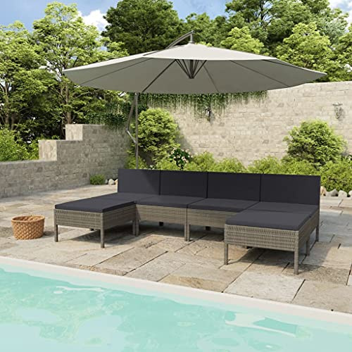 LoogCape 6-TLG. Garten-Lounge-Set, Poly Rattan Grau mit Anthrazit Auflagen, Modulares Outdoor-Möbel für Terrasse, Balkon, Veranda und Gartenbereich
