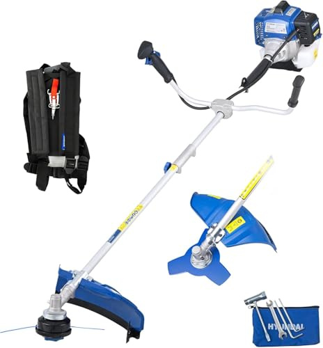 Hyundai Débroussailleuse et Coupe-Bordures Thermique 56 cm3 2-en-1, Lame Acier 3 Dents et Tête Nylon 43 cm, Arbre Divisible, Harnais Inclus, Garantie 3 Ans - HYBC5600X