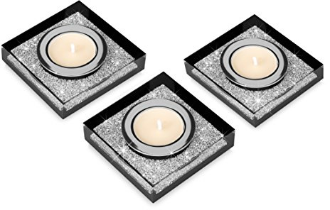 My IMPLEXIONS Edle Teelichthalter Lotus 1 veredelt mit Swarovski Kristallen/Funkelnde Tischdeko/Moderne Dekoration Wohnung (3er Set, Schwarz)