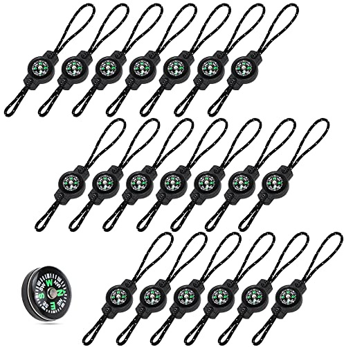 HOSTK 20er-Pack Kompass Reißverschluss, Kunststoff und Nylon, Rutschhemmend, Tragbarer Kompass, Schwarz, Passend für Outdoor-Rucksack, Reise-Pakete, Taschen, Jacken, etc.
