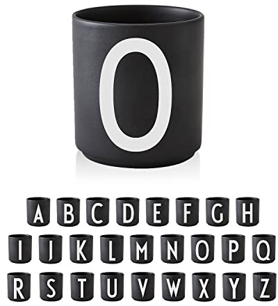 Design Letters Buchstaben Tasse Personalisiert (A-Z) | Kaffeebecher Porzellan Schwarz | Geburtstagsgeschenk, Personalisierte Geschenke | Geschenke für Frauen, Männer| Initialen Tasse | Teetasse 250Ml