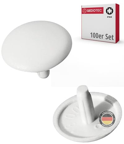Gedotec Möbel-Abdeckkappen weiß RAL 9010 Schrauben-Abdeckungen Kunststoff Schrauben-Kappe rund | H1123 | Verschluss-Stopfen für Kopflochbohrung PZ2 | Ø 12 x 2,5 mm | 100 Stück - Abdeckstopfen rund