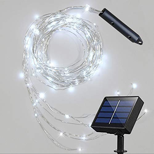 Soltuus Solar Powered Fairy Lights, 180 LEDs Multi Strand String Lights for Watering Can Outdoor, Waterproof Solar Waterfall Lights, Cool White Firefly Bunch Lights