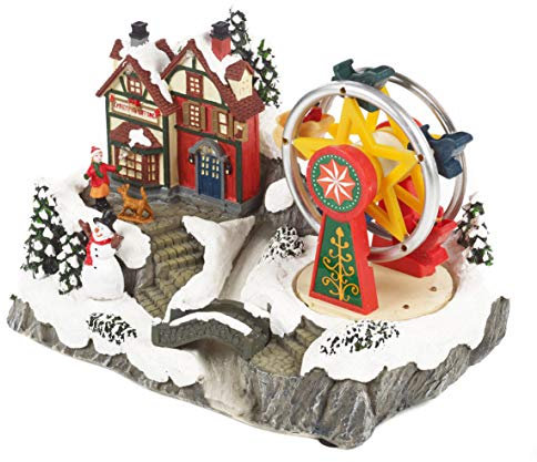 The Christmas Workshop 81360 Christmas Village With Revolving Ferris Wheel / Light Up Christmas Decoration / 10 x Multi-Coloured LED Lights / 26cm x 17cm x 17cm