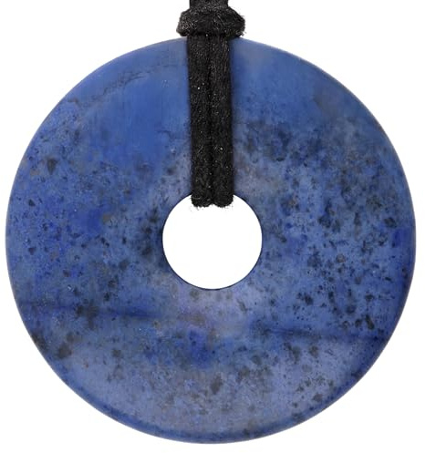 Lebensquelle Plus Edelstein Donut Ø 40 mm + Baumwollband + Edelsteinkarte | Naturstein Anhänger Halskette | Echte Heilsteinkette inkl. Band