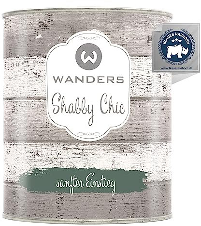 Wanders Shabby Chic Kreidefarbe 750 ml - Sanfter Einstieg/Dunkles Seegrün - Küchenmöbellack und Möbelfarbe ohne Schleifen. Chalk Paint, für Holz & mehr. Hohe Deckkraft, schnell trocknend