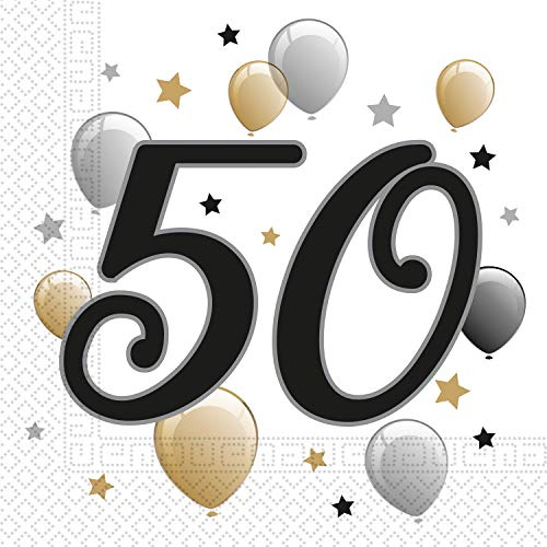 Procos 88868 - Servietten Happy Birthday, Milestone 50, 33x33cm, 20 Stück, Ballonmotiv, 50er Geburtstag, Papierservietten mit Motiv, Tischdekoration, Mundtuch, Geburtstag, Luftballons, Ballons
