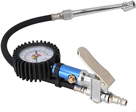 Reifenfüller Manometer, 0-12 bar Selbstklemmende Reifendruckpistole mit Luftdruckmesser