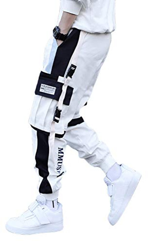ORANDESIGNE Herren Cargohose Arbeit Kampf Techwear Hose Hip Hop Mehrere Taschen Tapered Hosen Schnalle Riemen Jogginghose Sweatpants