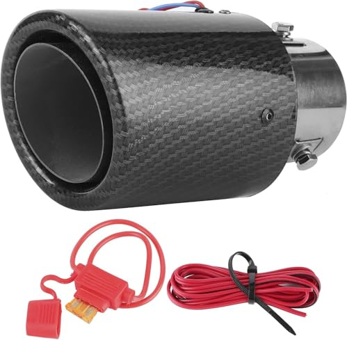 Punta de escape Aramox, tubo de cola de punta de silenciador de escape universal de 1,4 a 2,5 pulgadas con luz LED luminosa, fibra de carbono(Luz roja)