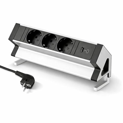Aluminium Aufbausteckdose 3-Fach, USB-A USB-C, Klemm-Montage