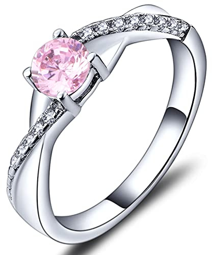 YL Verlobungsring Ehering 925 Sterling Silber mit Rosa Zirkonia Oktober Geburtsstein Unendlichkeit Ring Solitärring für Damen（Größe 54）