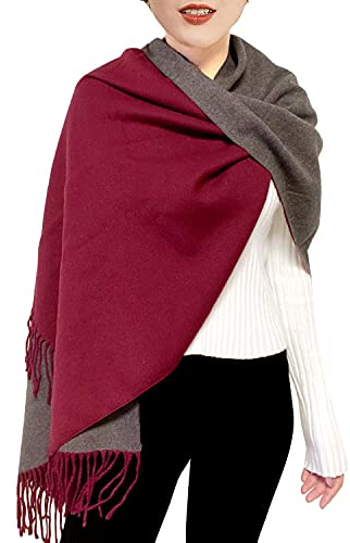 ehsbuy Echarpe Femme Cachemire Hiver Réversible Pashmina Longues Grande Épais Chaude Écharpes avec Gland Pour Cadeau Mariage