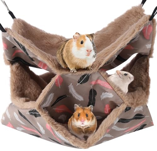 AUXSOUL Hamacs pour rat pour cage - Hamac à 3 couches pour animal domestique - Lit doux pour hamster - Maison chaude à suspendre - Cage planante en sucre en peluche - Lit pour petits animaux pour