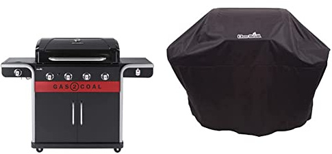 Char-Broil Gas2Coal 440 Hybrid Grill Gas Barbecue, Black & 140 766 - Universal 3-4 Burner Gas Barbecue Grill Cover, Black.