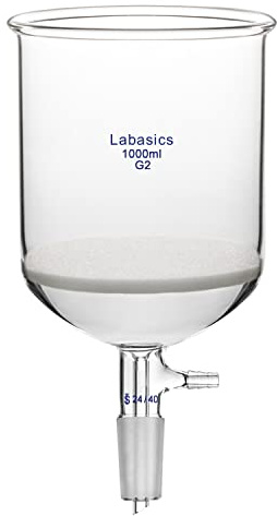 Labasics Vetro Borosilicato Imbuto Filtrante Buchner con Media Fritta (G2), Diametro Interno 114mm, Profondità 120mm, Buchner Filtering Funnel con Giunto 24/40 e Tubazione Dentata Sotto Vuoto (1L)