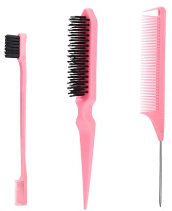 SWEET VIEW 3 Pcs Slick Back Hair Brush, Rat Tail Comb, Edge | Bristle Brush, Hair Accessories for Girls, Kids, Toddlers Sleek Ponytail/Bun, Edge Control and Smoothing Baby Hair & Flyaways