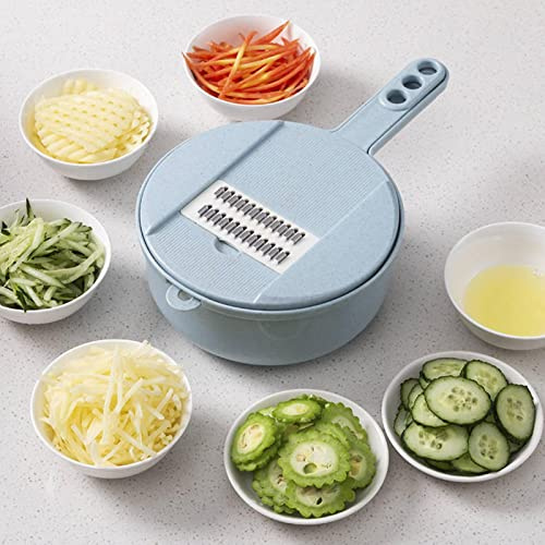 Mandolin Slicer, 12 in 1 Multi-Function Kitchen Veg Cutter, Replaceable Food Chopper with Egg Separator, with Drain Device, Egg White Separator, Kitchen Tool