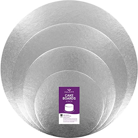 Culpitt Silver Cake Cards, 6-12 (30.5cm) Assorted - 4 Pack | 1.8mm Thin Cards, Sizes 6, 8, 10 & 12, Ideal For Tiered Sponge Cakes, Silver Fern Finish, Made In The UK